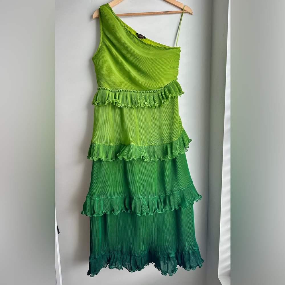 Anthropologie Vibrant Green Ruffle Midi Dress - Picture 3 of 4